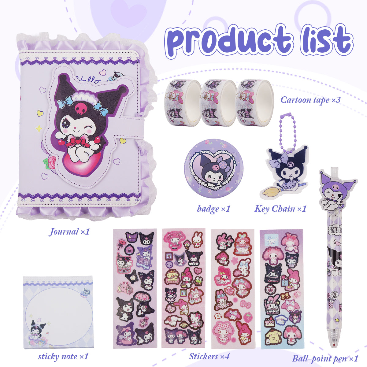 Climberty Kuromi Scrapbooking Gift Set - Includes Pen, Sticky Notes, A5 Notebook & Stationery, Cartoon Kuromi Themed Scrapbooking, School Gift Birthday Gift Christmas Gift for Girls Climberty Kuromi Scrapbooking Gift Set - Includes Pen, Sticky Notes, A5 Notebook & Stationery, Cartoon Kuromi Themed Scrapbooking, School Gift Birthday Gift Christmas Gift for Girls